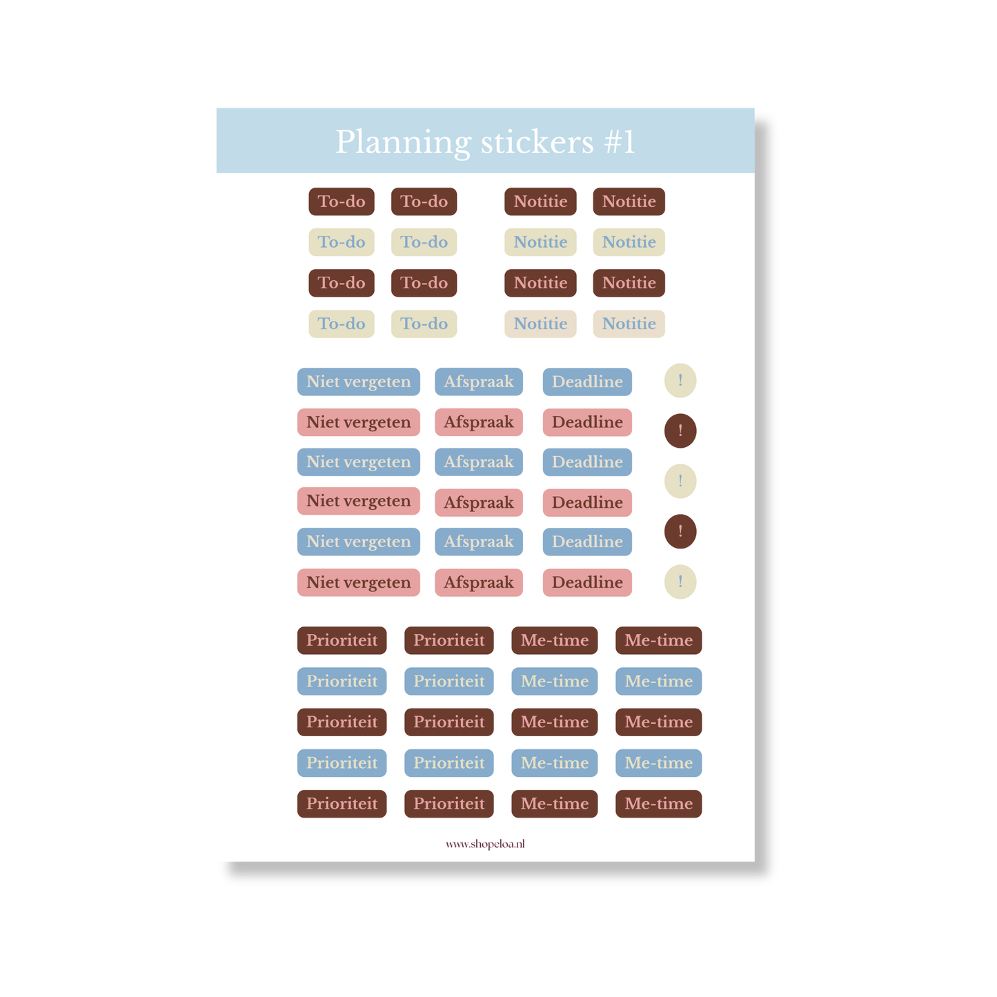 Oepsie stickervel planning stickers #1 blauw