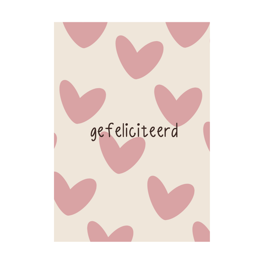 Verjaardagskaart Gefeliciteerd roze hartjes gevouwen