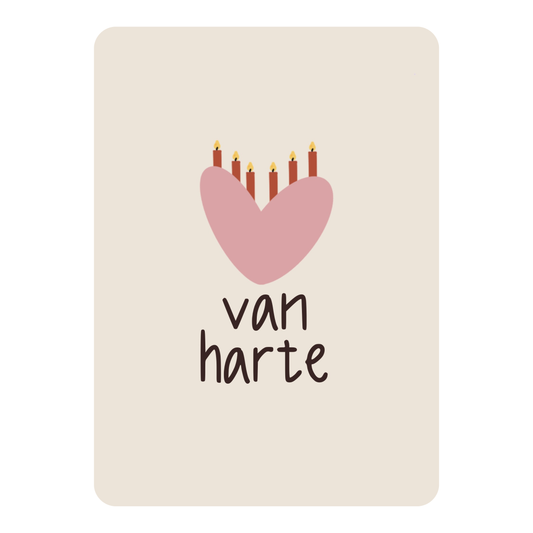 Verjaardagskaart Van Harte Roze Hart met Kaarsjes