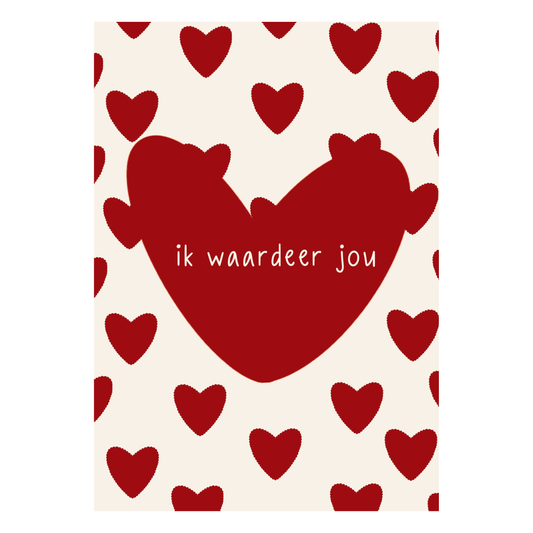 Wenskaart Ik Waardeer Jou Rood Hart