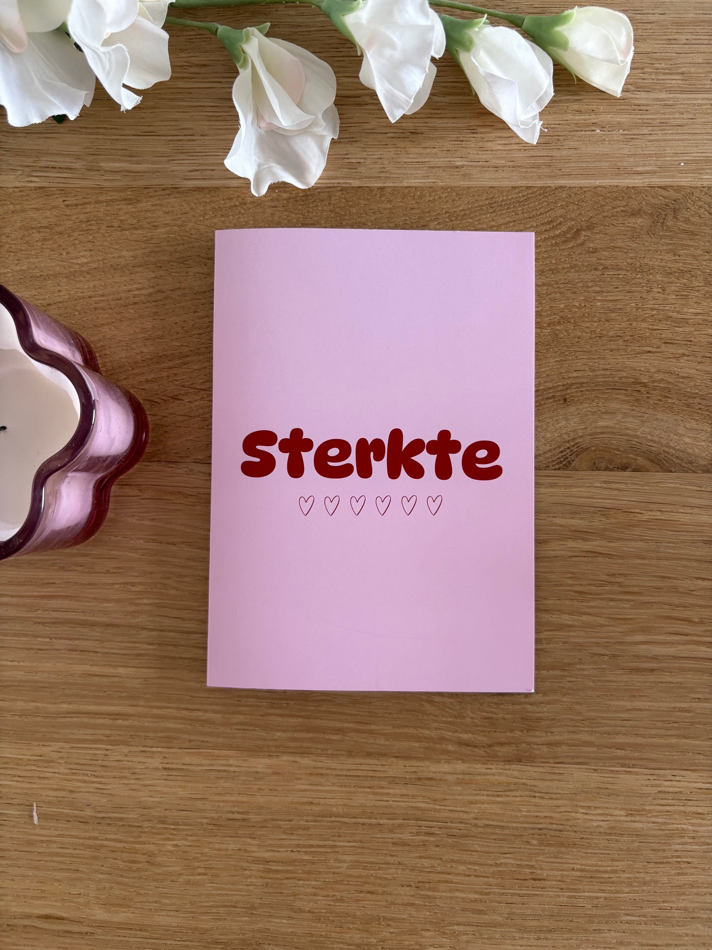 Wenskaart Sterkte met hartjes