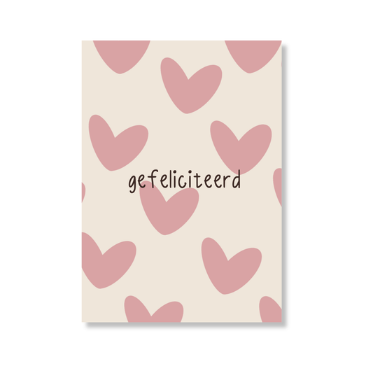 Verjaardagskaart Gefeliciteerd roze hartjes gevouwen